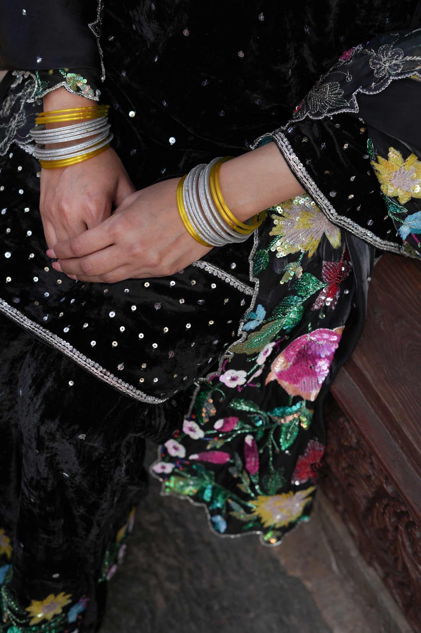 Black Floral border Suit