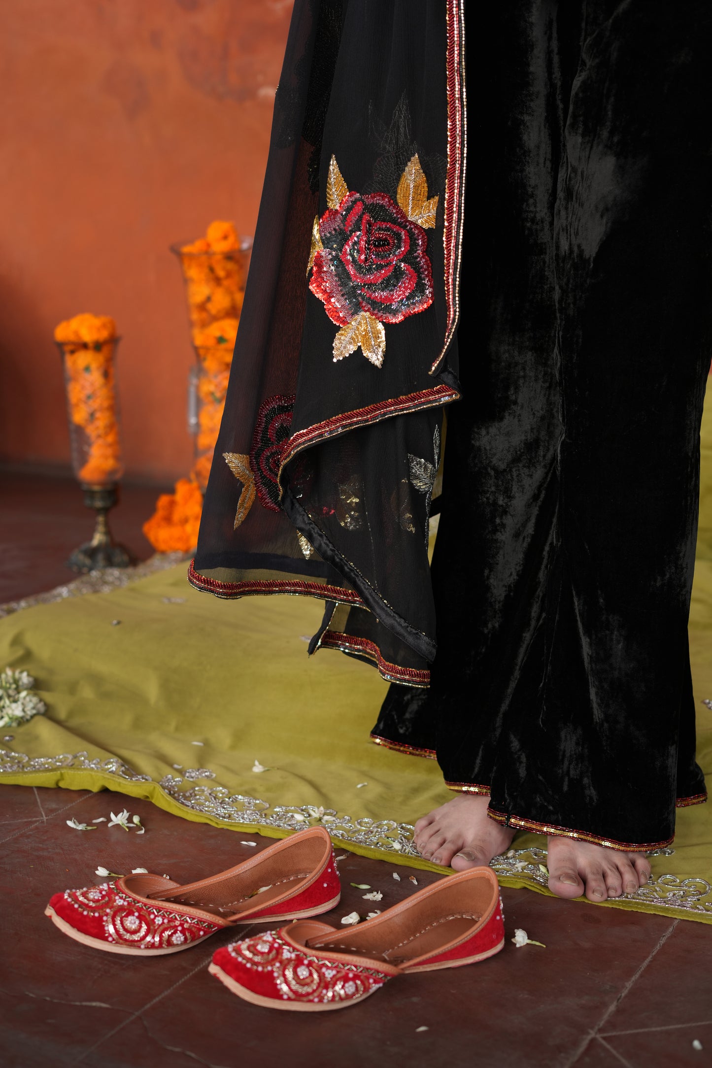 Black Roses Peplum Suit