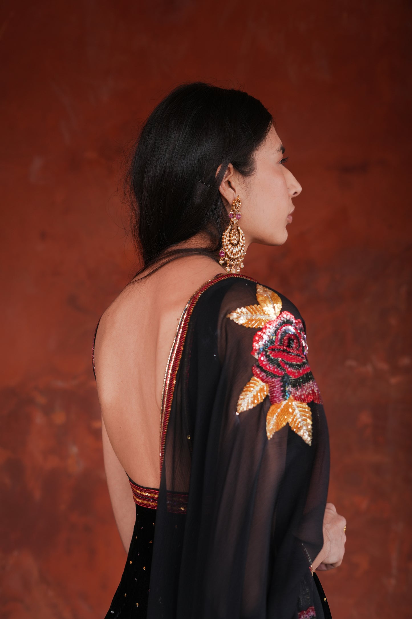Black Roses Peplum Suit