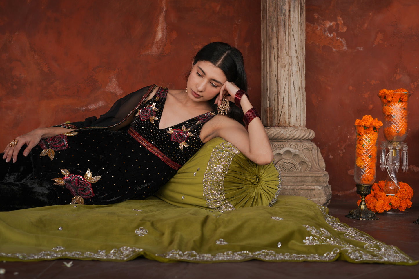 Black Roses Peplum Suit