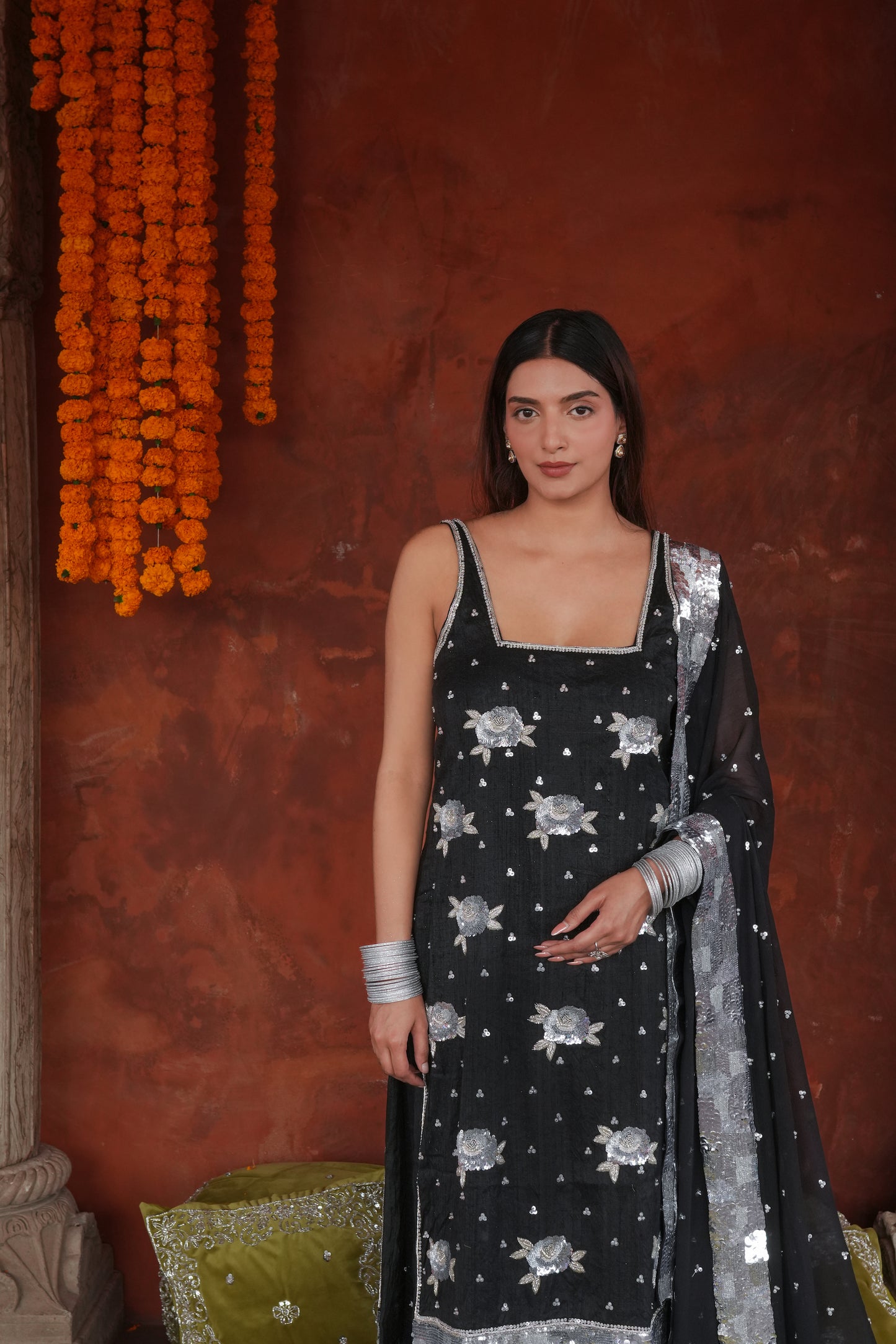 Black, Silver Rose Suit
