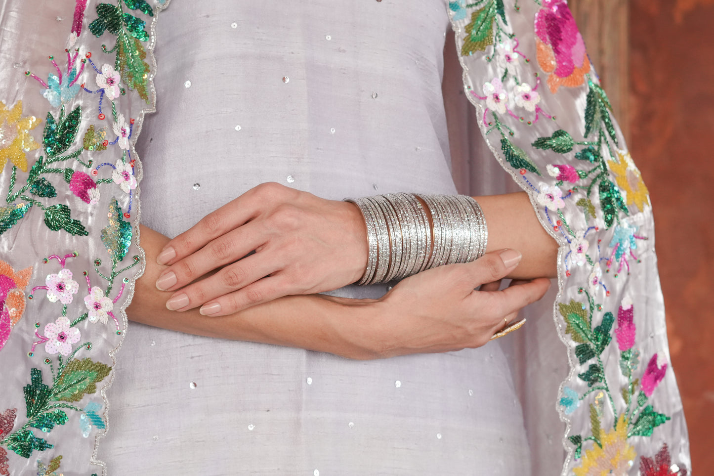 Grey Floral border Suit