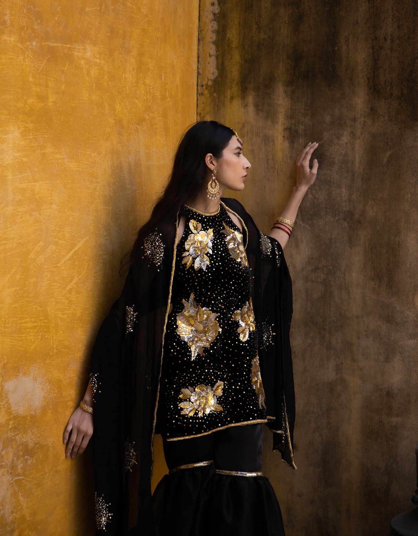 Black Sitara Flower Suit