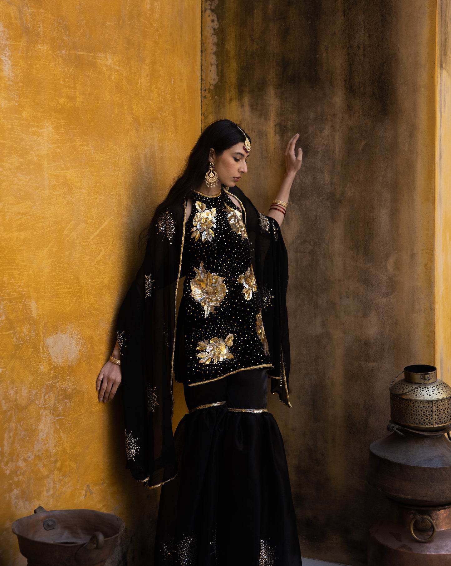 Black Sitara Flower Suit