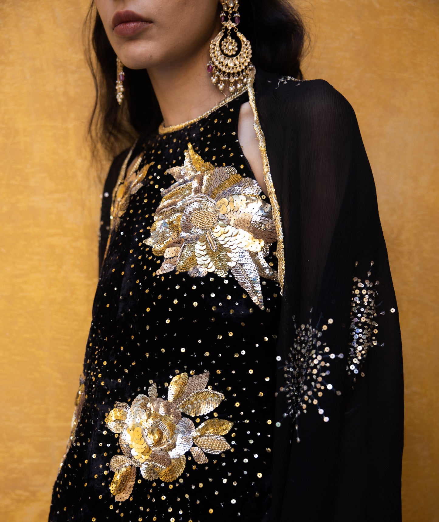 Black Sitara Flower Suit