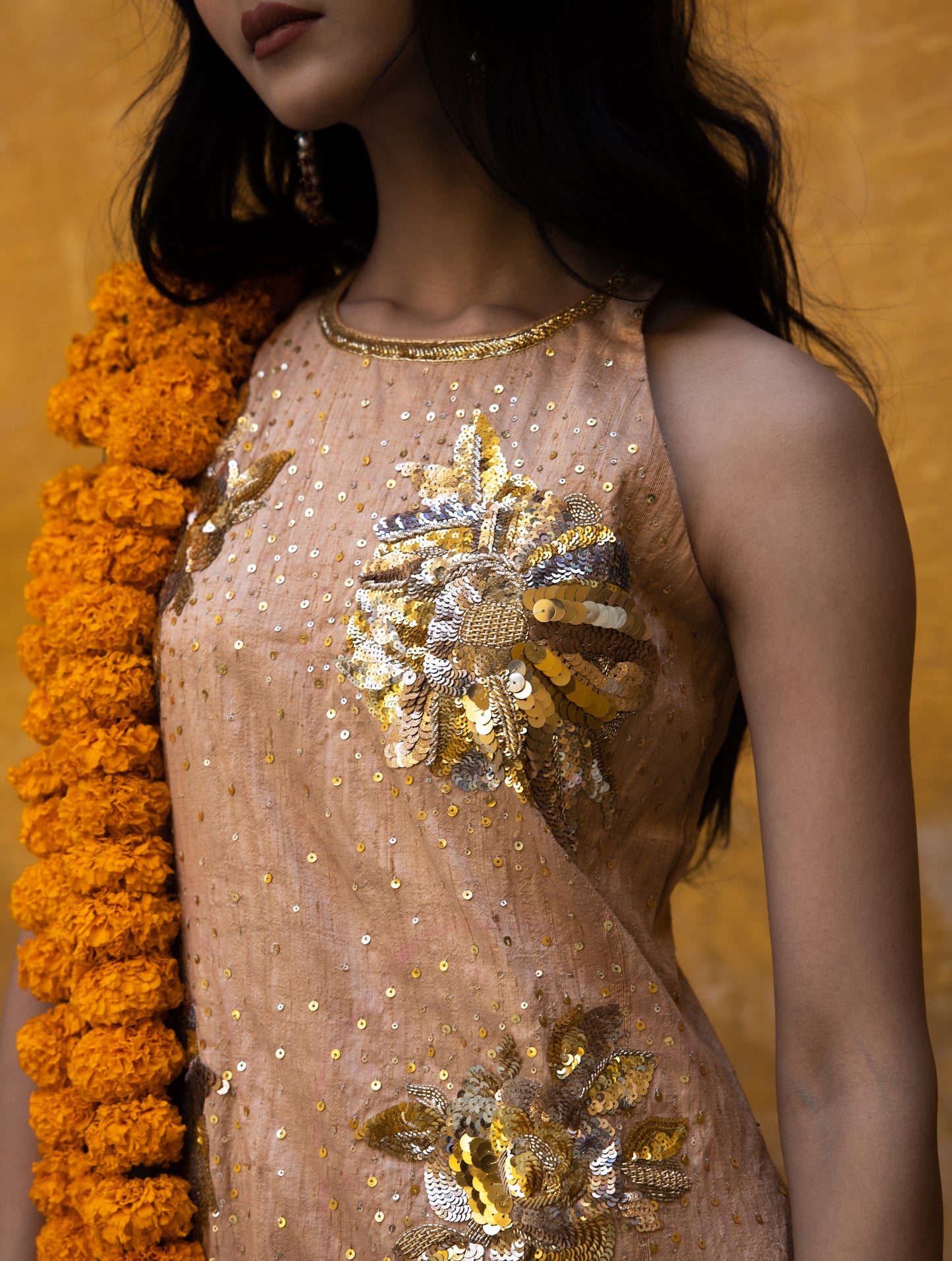 Golden Sitara Flower Suit