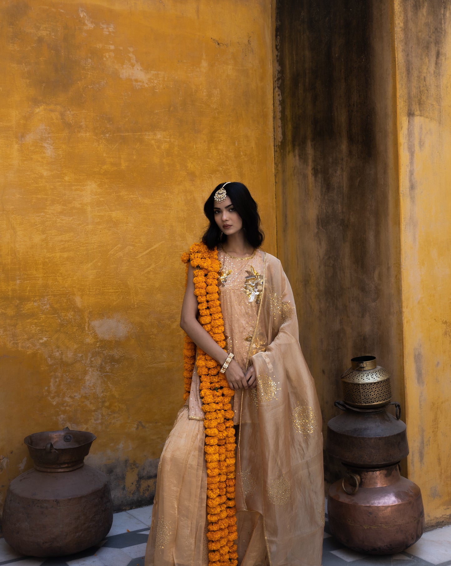 Golden Sitara Flower Suit