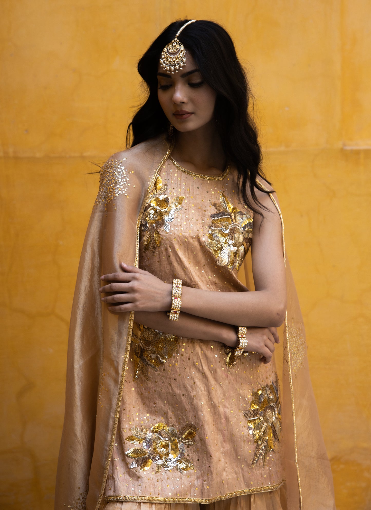 Golden Sitara Flower Suit