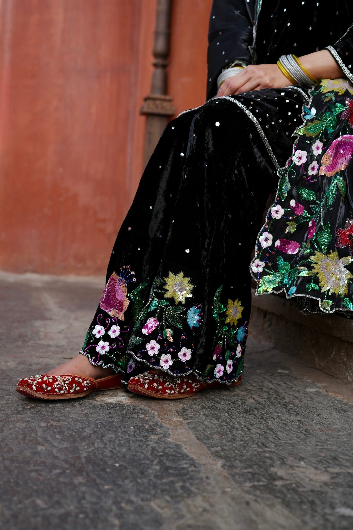Black Floral border Suit