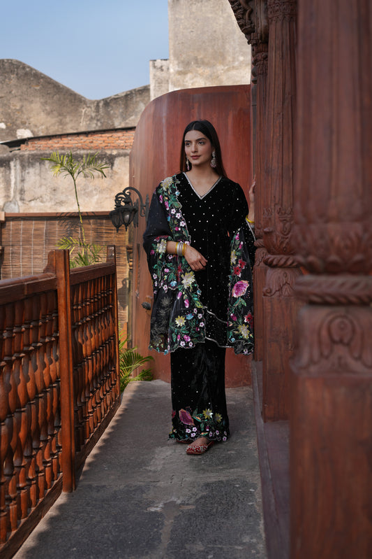 Black Floral border Suit