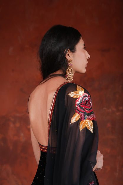Black Roses Peplum Suit