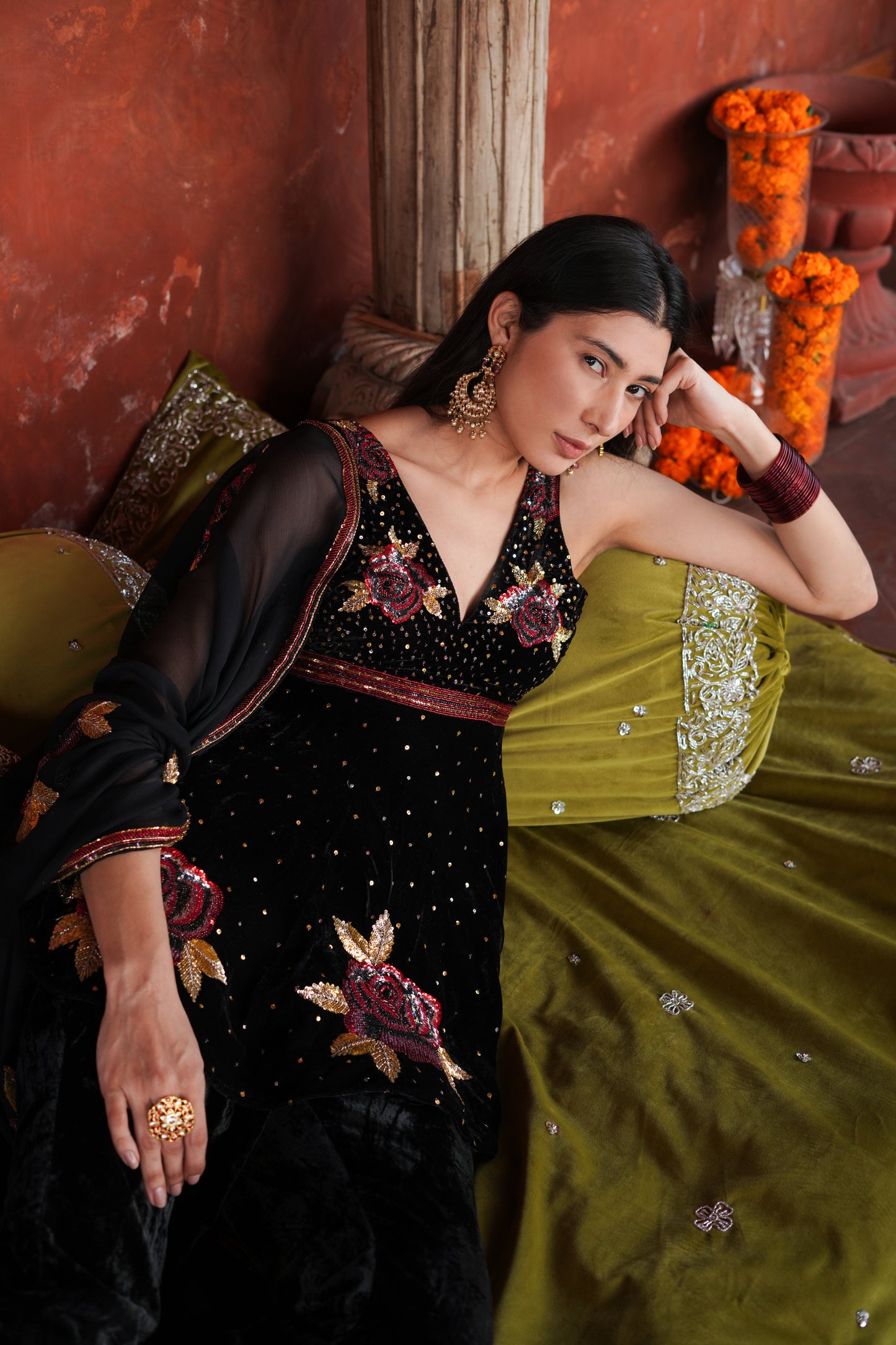 Black Roses Peplum Set