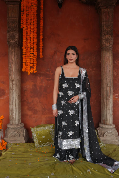 Black, Silver Rose Suit