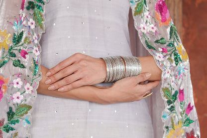 Grey Floral border Suit