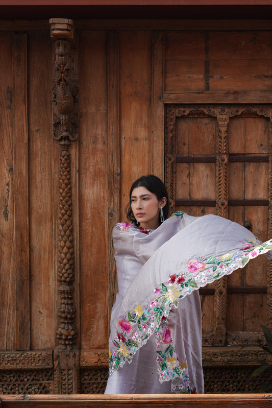 Grey Floral border Suit