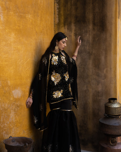 Black Sitara Flower Suit